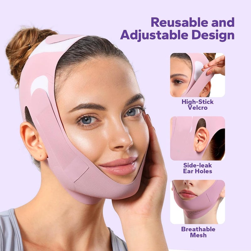FairyFace Store حزام الذقن للنوم، حزام رفع خط V، قناع خط V، حزام وجه قابل لإعادة الاستخدام، لاصق رفع الذقن، حزام على شكل V، قناع وجه على شكل مخصص للترهل - Image 4